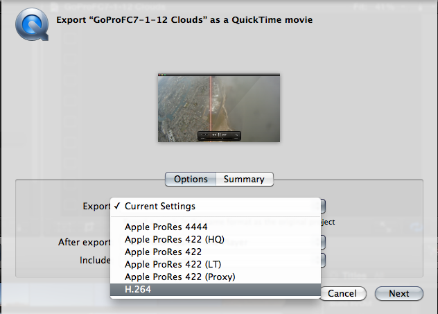 export H.264 format